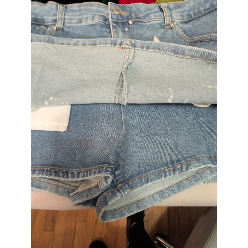 Womens XL Blue Denim Distressed Skort Frayed Mini Jean Skirt Shorts XL Y2K - Picture 9 of 12